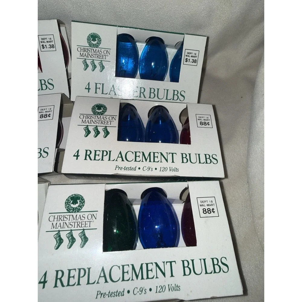 Vtg Lot Of 6 Christmas On Main St Christmas Light Bulbs C9 4 Pack Blue 120 Volt